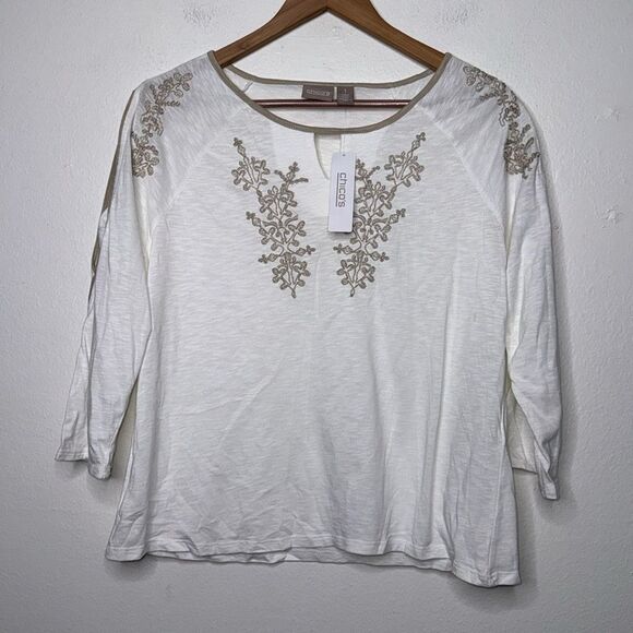 CHICO White Tan Cream Cold Shoulder Top - Picture 1 of 10